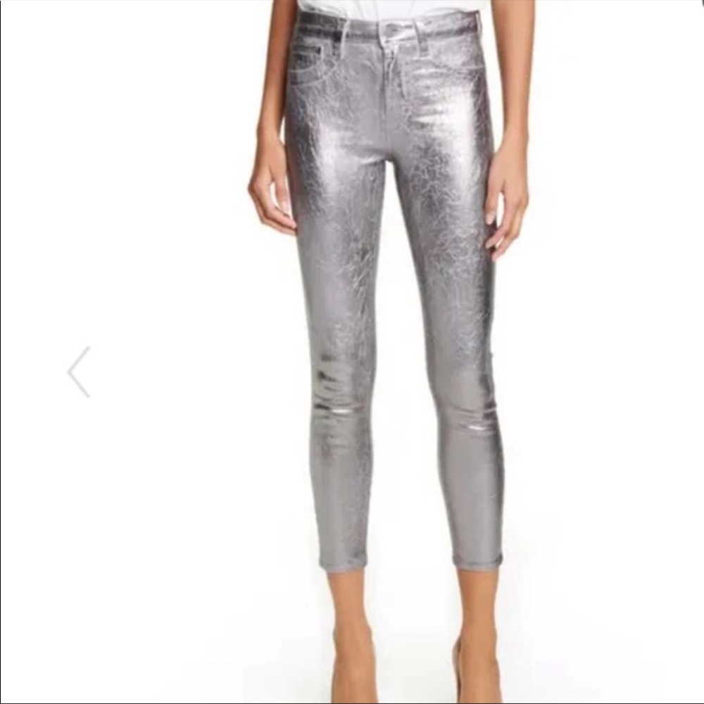 NWOT L’AGENCE Margot high rise crackled foil metallic denim